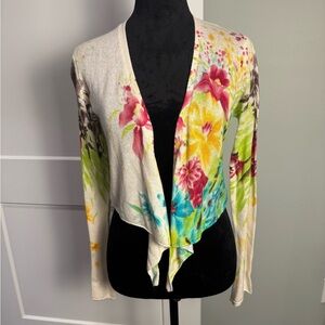 Vintage Fredini floral cropped drape cardigan silk cashmere Y2K